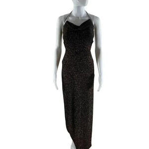 VTG B. Darlin Women 8 Cowlneck Slip Dress Stretch Allover Sparkel Copper 90s Y2K